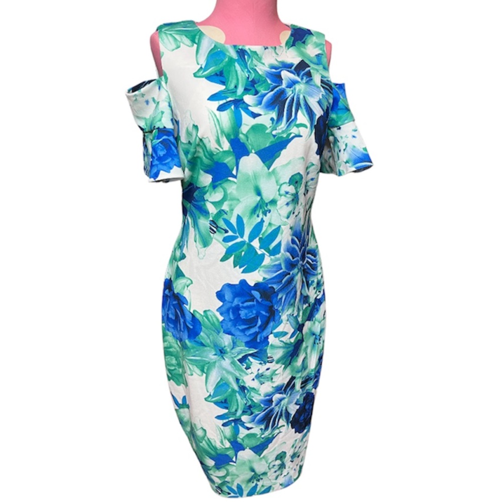 Calvin Klein Floral Cut Out Shoulder Dress Size 6!